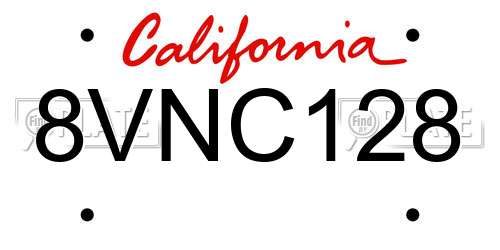 8VNC128 California License Plate