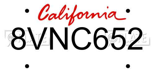 8VNC652 California License Plate