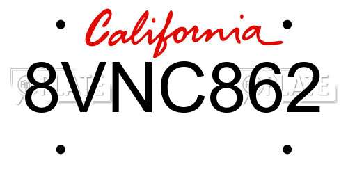 8VNC862 California License Plate