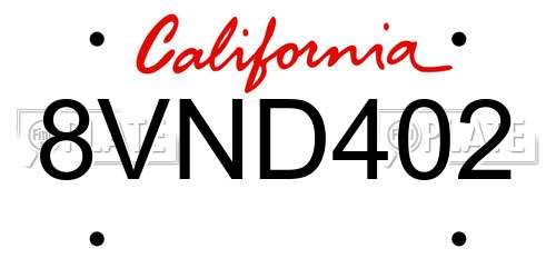 8VND402 California License Plate