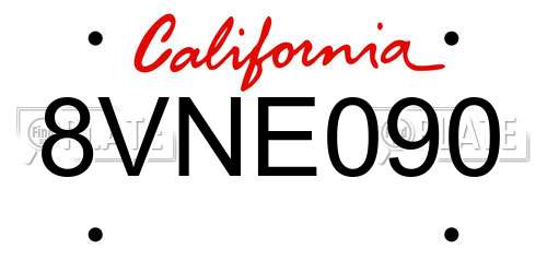 8VNE090 California License Plate