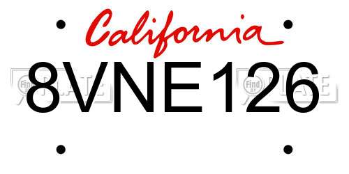8VNE126 California License Plate