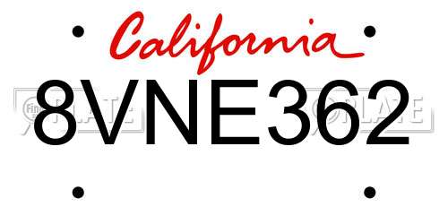 8VNE362 California License Plate