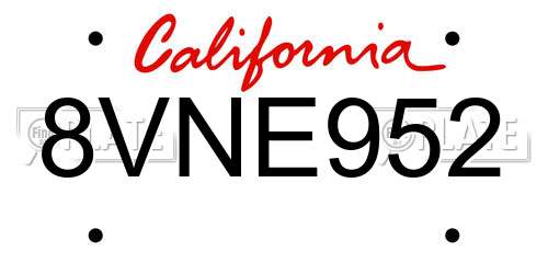 8VNE952 California License Plate