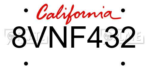 8VNF432 California License Plate