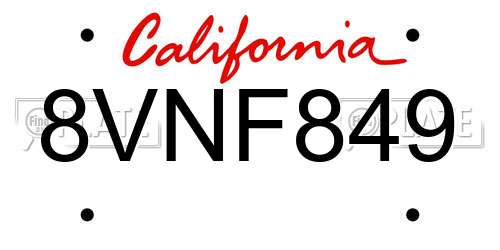 8VNF849 California License Plate