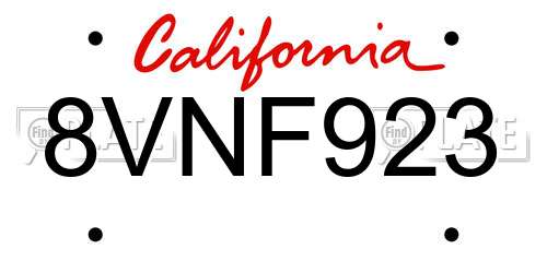 8VNF923 California License Plate