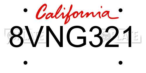 8VNG321 California License Plate