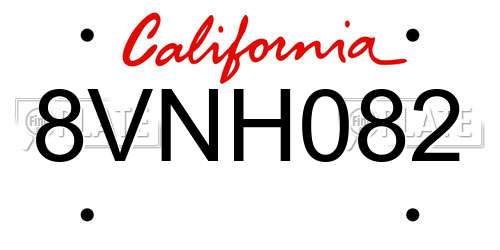 8VNH082 California License Plate