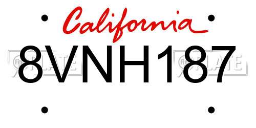 8VNH187 California License Plate