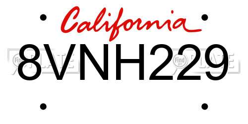 8VNH229 California License Plate