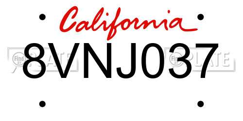 8VNJ037 California License Plate