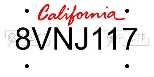 8VNJ117 California License Plate