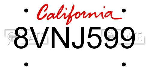 8VNJ599 California License Plate