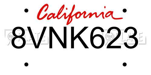 8VNK623 California License Plate