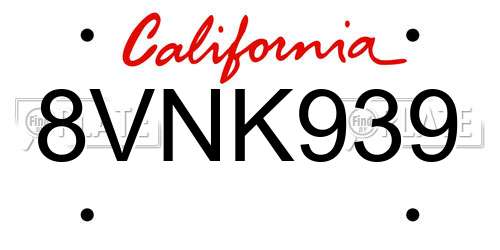 8VNK939 California License Plate