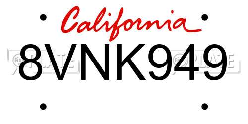 8VNK949 California License Plate