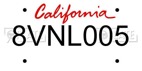 8VNL005 California License Plate