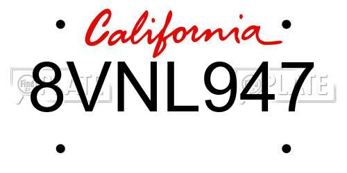 8VNL947 California License Plate