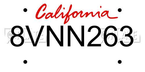 8VNN263 California License Plate