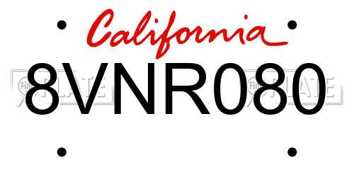 8VNR080 California License Plate