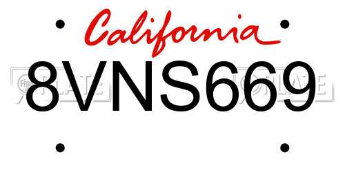 8VNS669 California License Plate