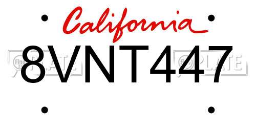 8VNT447 California License Plate