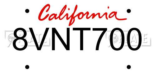 8VNT700 California License Plate