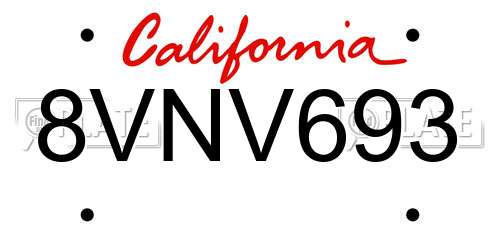 8VNV693 California License Plate