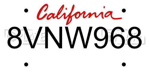 8VNW968 California License Plate