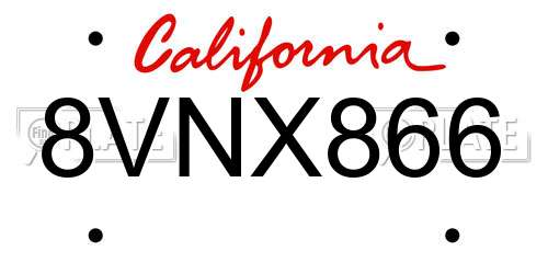 8VNX866 California License Plate