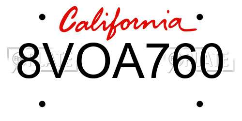 8VOA760 California License Plate
