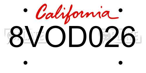 8VOD026 California License Plate