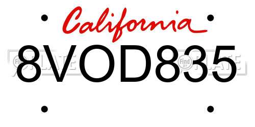 8VOD835 California License Plate