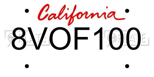 8VOF100 California License Plate