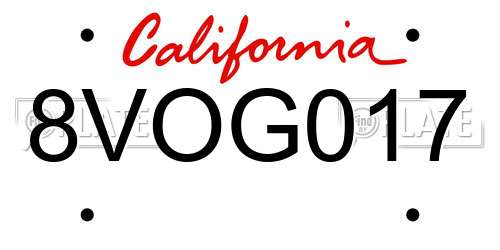 8VOG017 California License Plate