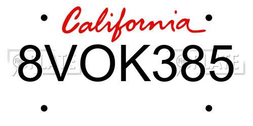 8VOK385 California License Plate