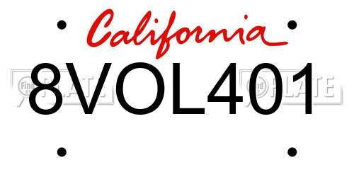 8VOL401 California License Plate