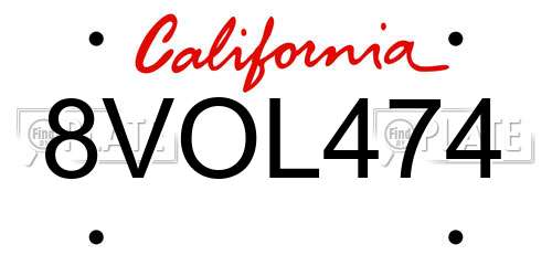8VOL474 California License Plate