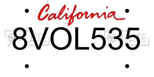 8VOL535 California License Plate