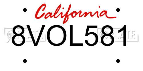8VOL581 California License Plate