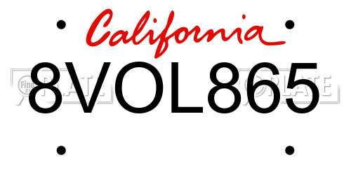 8VOL865 California License Plate