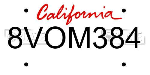 8VOM384 California License Plate