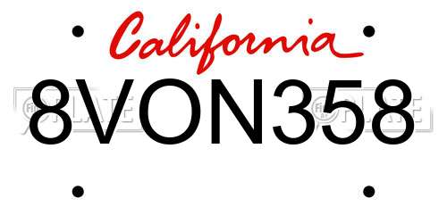 8VON358 California License Plate