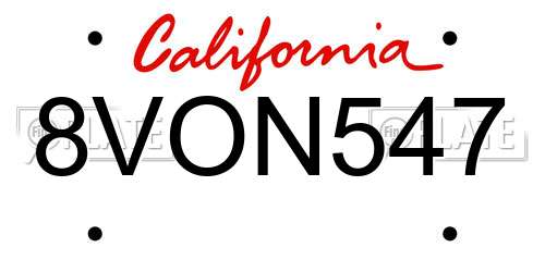 8VON547 California License Plate