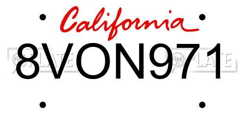 8VON971 California License Plate