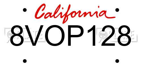8VOP128 California License Plate