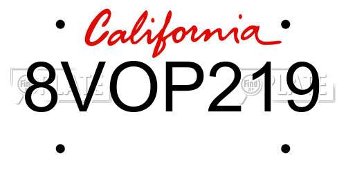 8VOP219 California License Plate