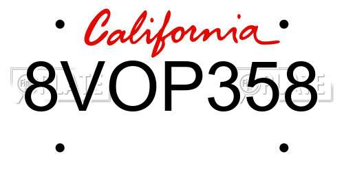 8VOP358 California License Plate