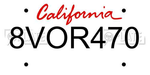 8VOR470 California License Plate